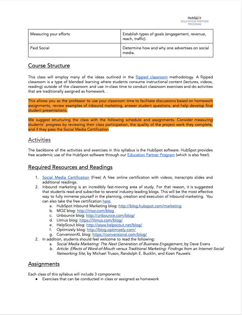 Social Media Syllabus Hubspot Education Partner Program HubSpot Academy